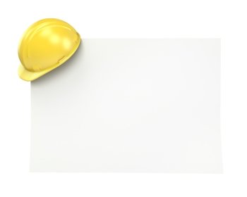 Blank paper with yellow helmet isolated on white background