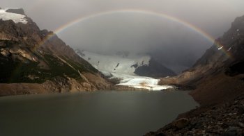 rainbow over torre lake and glacier  los glaciare National Park  Patagonia  Argentina  South America