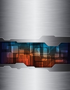 Modern technology theme vector banner with brushed metal texture eps10 vector