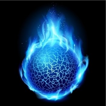 Blue fire ball Illustration on black background for design