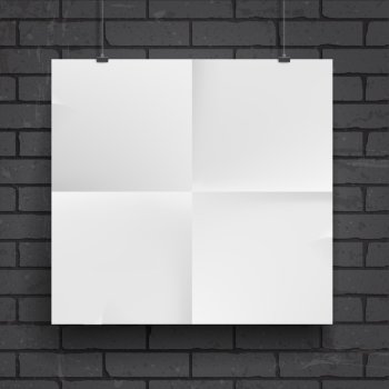 Blank paper poster on brick wall background Place your design and apply Transparency with Multiply blending mode to it Vector eps-10