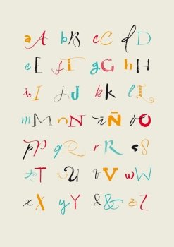 Vector alphabet Color full hand drawn letters written with a brush  marker  nib and pencil Eps vector file and hi-res jpg included