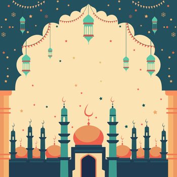 Mosque Islamic Eid Al Fitr Festival Card with Frame and Copy Space