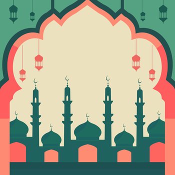 Mosque Silhouette Islamic Eid Al Fitr Festival Card with Copy Space