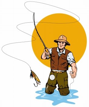 Image Details ING_37831_12413 - illustration of a Fly fisherman